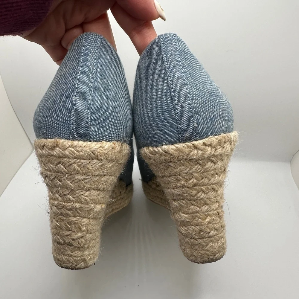 J.Crew Women’s Seville Espadrille Platform Wedge Canvas Light Blue Sz 9